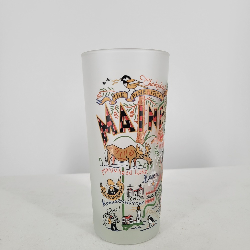 Catstudio Maine State Frosted Glass Souvenir Highball‎ Map Design 2011 15oz